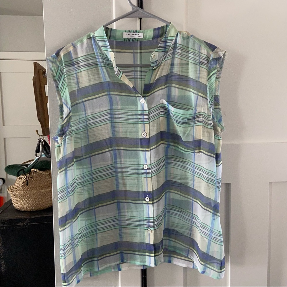 Equipment Plaid Silk Sleeveless Top XS Roomy